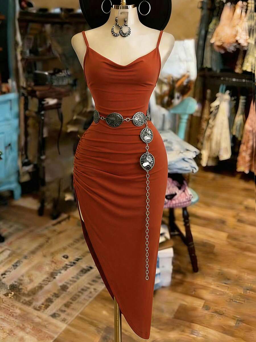 NostaNoir 法式束腰连衣裙，小众高端连衣裙 - 鏽棕色 - 查看 1