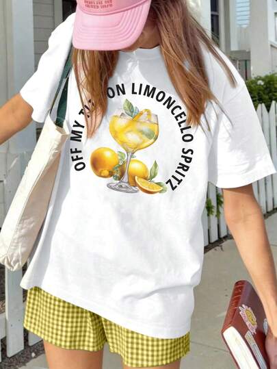 DrmWander Camiseta casual de talla grande con estampado de cóctel de licor de limón Spritz