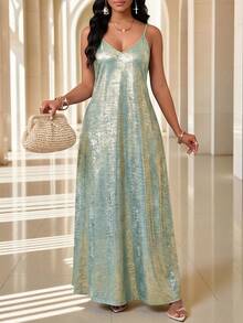 Fleurora 大码薄荷绿吊带无袖长款夏季连衣裙 春季连衣裙 婚礼宾客礼服 女士派对礼服 优雅派对礼服 婚礼/派对/鸡尾酒会礼服 女士奢华晚礼服 女士正式礼服 女士优雅特殊场合礼服 派对礼服 金属光泽闪亮连衣裙 - 淺藍色 - 查看 6