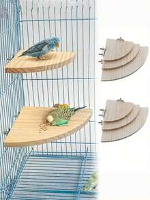 One-Piece Wooden Perch For Birds, Parrot Support Platform, Rectangular Fan-Shaped Shelf, Suitable For Budgies, Long-Tailed Parrots, Cockatiels, Hamsters, Gerbils, Etc. - Yellow - View 3