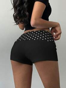 SHEIN BASICS 休閒簡約優雅通勤百搭保暖黑白圓點拼接運動長褲 - 彩色 - 查看 3