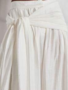 MUSERA 围巾系带层叠腰褶皱超阔腿飘逸长裤套装下装，可爱假日性感夜生活度假春夏优雅阳光垂坠 - 白色 - 查看 5