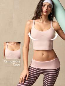 VARSIVA Brassière de sport dos nu de couleur unie pour femmes - Rose bonbon - Voir 13