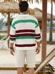 Manfinity Homme Men's Colorblock Crew Neck Long Sleeve Sweater, Holiday - White - View 2