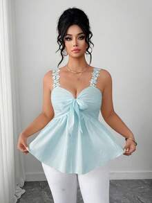 Elenzga Plus Size Women's Elegant Butterfly Decor A-Line Camisole Top, Spring/Summer - Mint Green - View 5