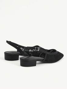 CUCCOO CHICEST Giày nữ mũi nhọn đế dày màu đen, quai lưới, gợi cảm, thanh lịch, phù hợp với váy, hàng ngày, dự tiệc, giày bệt, giày slingback. - Màu đen (không gian bên) - Xem 3