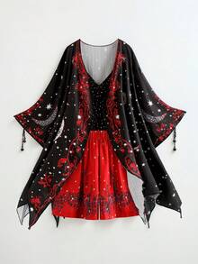 Sunspun 3件套加大码深色系开衫、背心和短裤套装 - 彩色 - 查看 1