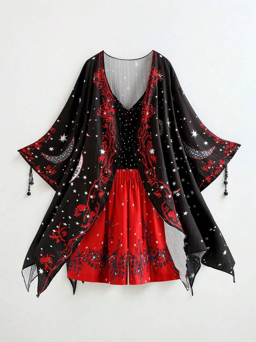 Sunspun 3件套加大码深色系开衫、背心和短裤套装 - 彩色 - 查看 1