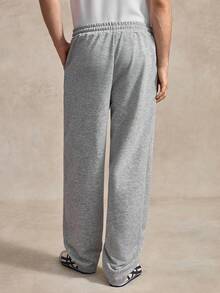 Courvante Casual Young Street Spliced Men's Drawstring Sweatpants, Knit Fabric Solid, Grey Joggers, Baggy, With Pocket, For Tennis Sport, Father's Day Gift For Father & Boyfriend, Outfits For Men - Grey - View 2