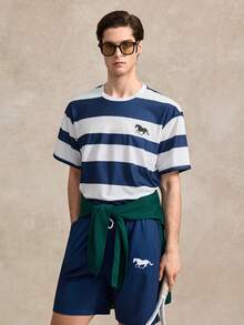 Courvante 男士时尚条纹印花T恤两件套 - 藍色 - 查看 10