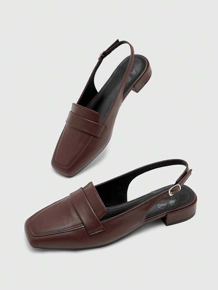 CUCCOO BIZCHIC Women's Shoes Brown Square Toe Commuting Simple Wear Fashionable Flat Shoes