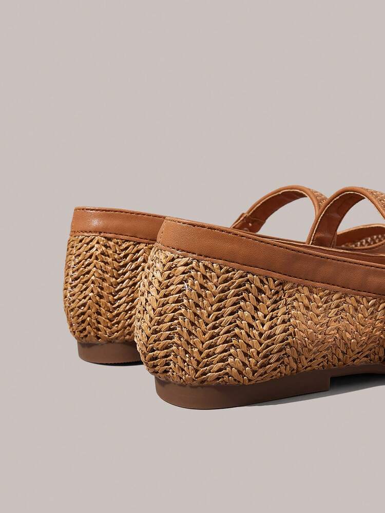 Styleloop Women Shoes Square Toe Woven Mesh Flats, Stylish Simple And Comfortable Breathable Buckle Women's Flats, Suitable For Bohemian Western Music Festival Party Wear, Is A Must-Have Bohemian Cowgirl Dress For Holiday Travel Vacation Outfits Travel Essentials - New material B black - View 5