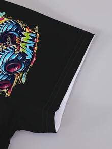 一套幼儿男童休闲酷炫卡通怪兽卡车扎染渐变印花短袖T恤和短裤套装，适合日常外出、街头、运动、休闲穿着、夏季服装 - 彩色 - 查看 4