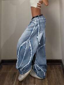 StreetHx Damen Casual Alltags Jeans mit Taschen und ausgefranstem Saum - Blau - Übersicht 6