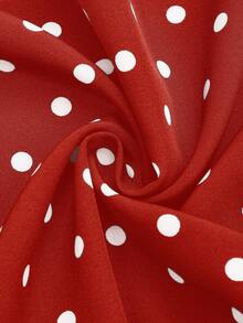 Sweetra Blusa casual versátil de uso diario con lunares y detalle de nudo para mujer de talla grande - Rojo - Ver 4