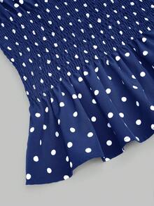 Sweetra Áo camisole nữ cỡ lớn kiểu retro thanh lịch chấm bi Pháp, dây thắt nơ, eo thon, thích hợp cho các lễ hội âm nhạc, kỳ nghỉ và mặc hàng ngày. - Màu xanh hải quân - Xem 5