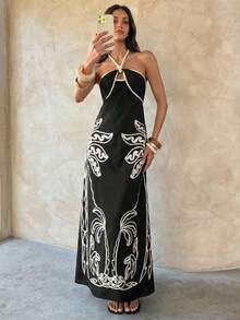 Aloruh 女士新款长裙，热带雨林印花复古浪漫休闲无袖吊带连衣裙，春夏款 - 彩色 - 查看 8