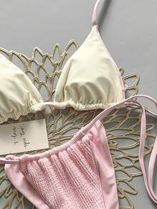 Swim Vcay Bộ bikini hai mảnh màu xanh lá cây lấp lánh, dây mảnh, hở lưng, buộc dây bên hông, cạp cao, thích hợp cho mùa Xuân/Hè 2026, dành cho người nổi tiếng trên mạng xã hội. - Nhiều màu - Xem 4