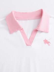 Bộ đồ thường ngày đa năng cho bé gái tuổi teen, màu đen trắng phối viền tương phản, gồm áo thun cổ tròn tay raglan và quần dài ống đứng bằng vải dệt kim. - Hồng - Xem 6