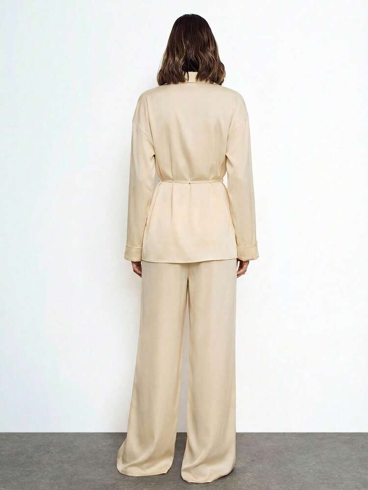 SHEIN Maija Outfit Deas For Sets,Women's Elegant Commuter Solid Color Shirt And Pants 2 Pieces Set, Luxury Women's Two-Piece Set,Party Outfit, Weddings & Events ,Going Out Outfits,Elegant Women's Set ,Summer Outfit For Women, Weddings & Events , Set  For Wedding Guest