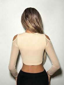 SHEIN ICON Black Cut Out Front Crop Tee - Apricot - View 2