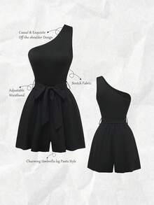 Franclia Summer Casual Solid Color Romper New Arrival Playsuit One Shoulder Playsuits For Women One Sided Playsuit - Black - View 5