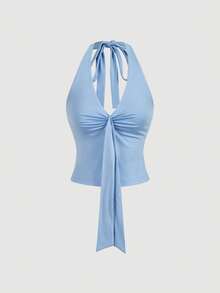 SHEIN MOD 女士纯色简约日常穿搭露背吊带衫 - 藍色 - 查看 8