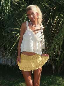 Sydney Algeri Váy đi biển họa tiết sóng đơn giản cho nữ - Màu vàng - Xem 6