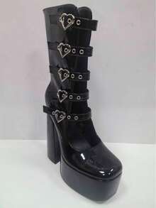 ROMWE Goth 高跟防水办公桌休闲靴 厚底女靴 - 黑色 - 查看 11