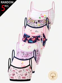 SHEIN 5pcs Berbagai Macam Atasan Camisole Katun Nyaman Motif Flamingo Lucu Gaya Hip-Hop untuk Liburan Anak Perempuan Remaja - MultiWarna - View 3