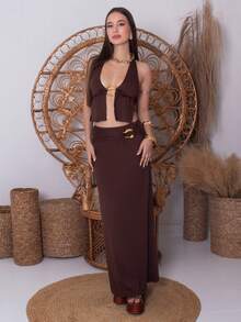Duda Rubert Trang phục hai mảnh dành cho phụ nữ mặc hàng ngày - Cà phê nâu - Xem 1