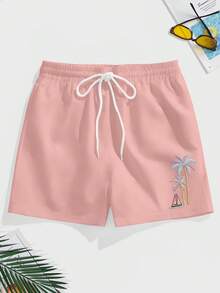 VIVINTIMO Quần short đi biển màu hồng dành cho nam, lót lụa sữa, họa tiết thêu giả, thoải mái và mềm mại, thích hợp cho kỳ nghỉ trên đảo. - Nhiều màu - Xem 4