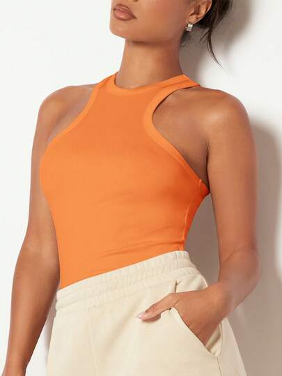 SHEIN BASICS Women's Solid Color Casual Versatile Daily Wear Top