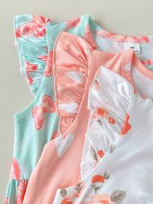 Playful Pals 3件套女童夏季碎花、爱心、蝴蝶印花荷叶边袖连衣裙套装，适合外出、休闲穿着、派对场合 - 彩色 - 查看 6