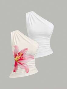 Sweetra Set da 3 pezzi di magliette eleganti da donna, design alla moda con spalle scoperte, aderenti e slim, casual e confortevoli, adatte per le vacanze, disponibili in 3 colori - Multicolore - Visualizzare 1