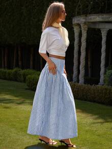 COSMINA Rutig kjol med volangkant för kvinnor - Blå - Visa 5