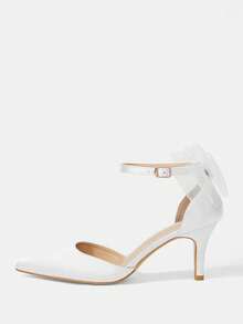 CUCCOO HITCHD White Mesh Bow Pointed Toe High Heel Party Shoes For Women - White - View 2