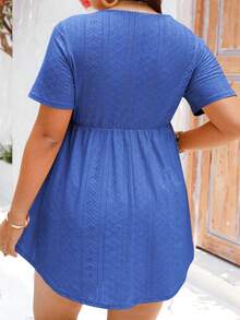 EMERY ROSE Plus Size Women Square Neck Short Sleeve Casual T-Shirt - Royal Blue - View 2