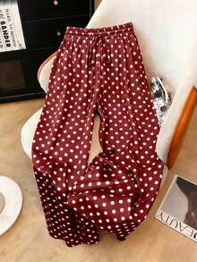 Franclia 大码缎面抽绳系腰直筒裤 - 紅色 - 查看 5