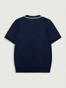 Courvante 男士條紋領短袖休閒針織上衣 條紋 Polo 衫 夏季穿著服飾 海軍藍 前開扣 - 藏蓝色 - 查看 4