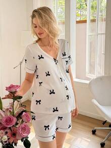 Moonlight&Mama 舒适休闲家居服，柔软舒适，心形图案孕妇睡衣套装 - 彩色 - 查看 3