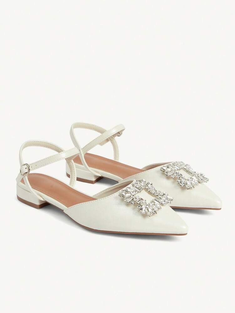 CUCCOO CHICEST Women Shoes New French Temperament Rhinestone Square Buckle Sexy Beige Pointed Flat Low-Heeled Shoes, Fashionable, Elegant, Comfortable And Not Tired Of Feet, Fairy Style High-End Closed Toe Sandals