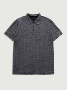 Courvante 男士深灰色提花 Polo 衫和白色提花短裤套装 - 纹理针织面料，透气舒适，常规版型，适合办公室和周末穿着，男士夏季休闲装/男士纹理针织短袖 Polo 衫，灰色纽扣上衣，夏季纹理男士提花两件套 - 深灰色和白色，男士休闲短袖 Polo 衫和短裤套装，针织钩编面料 - 彩色 - 查看 5