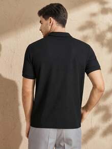 HIMLAND Camisa de polo de punto con cremallera hasta el cuarto de la cintura, lisa y con costillas, de moda para hombres, para golf - Negro - Ver 2