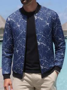 Manfinity LEGND Men's Zip-Up Jacket & Coat, Fashion Printed Jacket Outerwear - Royal Blue - View 2