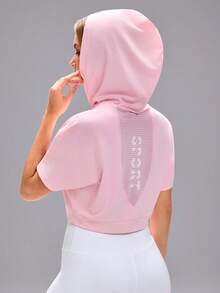 Sovereign Charm Women's Bat Print Loose Fit Hooded Short Sleeve Sweatshirt - Pink - View 3