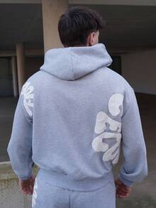 LEOGASHI LEOGASHI 男式字母印花连帽拉链长袖卫衣 - 灰色 - 查看 2