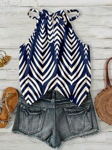 SHEIN LUNE Camiseta sin mangas de cuello halter casual para mujer, adecuada para primavera y verano - Multicolor - Ver 2