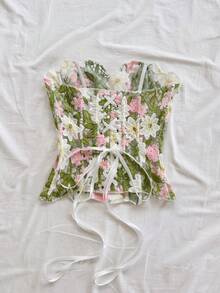 Soleia 女款抹胸蕾絲白色花卉束腰上衣，夏季鄉村風茶會鏤空刺繡修身上衣，夜店穿搭 - 彩色 - 查看 2