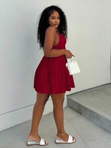 Alexandranx Gaun Terusan Wanita Tenun Warna Merah Anggur - Burgundy - View 6